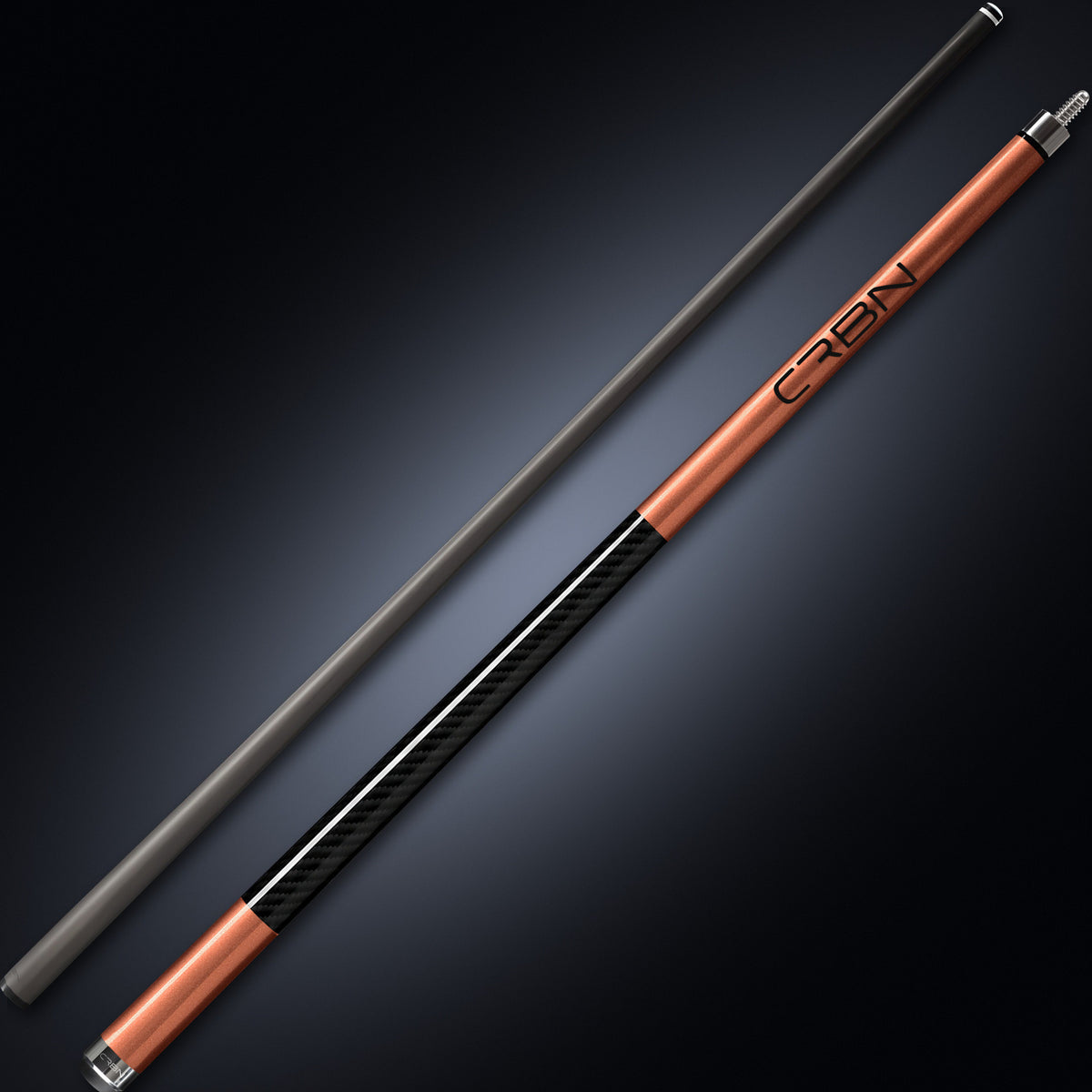 Sunstone Copper CRBN cue butt and shaft side by side, full length