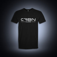 Black CRBN Cues T-Shirt, front, with the white CRBN Cues logo across the chest